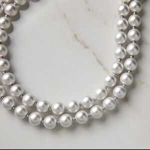 Plunder Design Jewelry Clara Wren White Matte Silver Beaded Necklace 58” NWOT